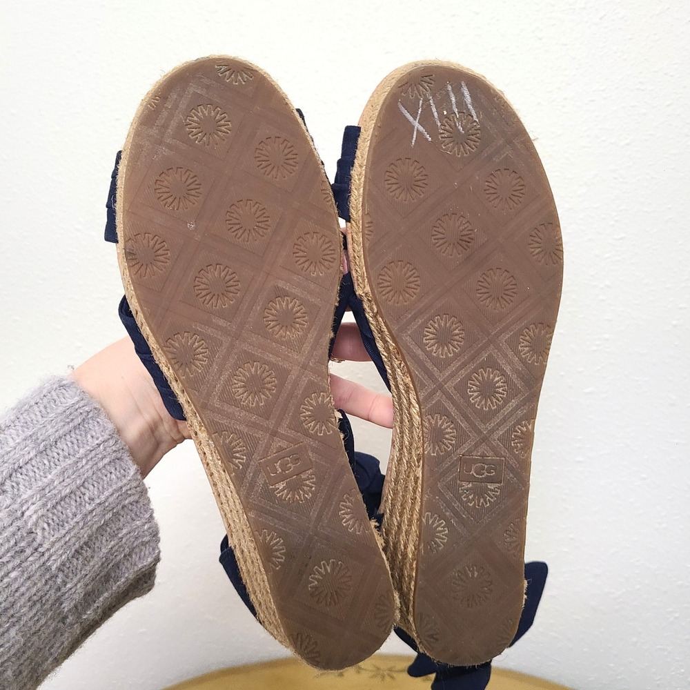 UGG Navy Blue US 9 Fabric Cork Espadrille Ankle‎ Tie Wedge Sandals Quiet Luxury - Picture 6 of 8